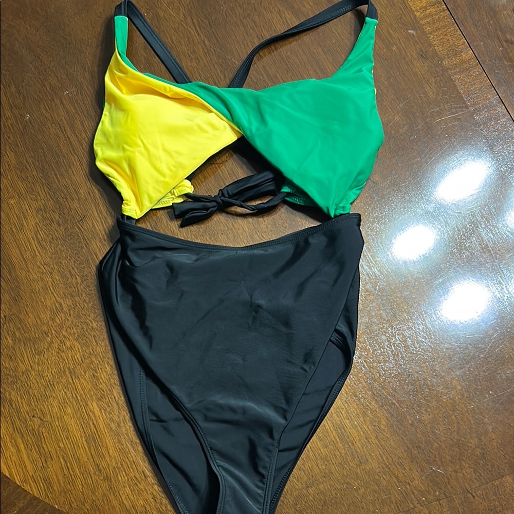 Colorblock Green and Yellow Women's Swimsuit- padded, NWOT